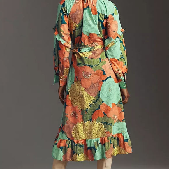 New with Tags Farm Rio for Anthropologie Long Sleeve Floral Midi Dress, Small - Picture 3 of 9